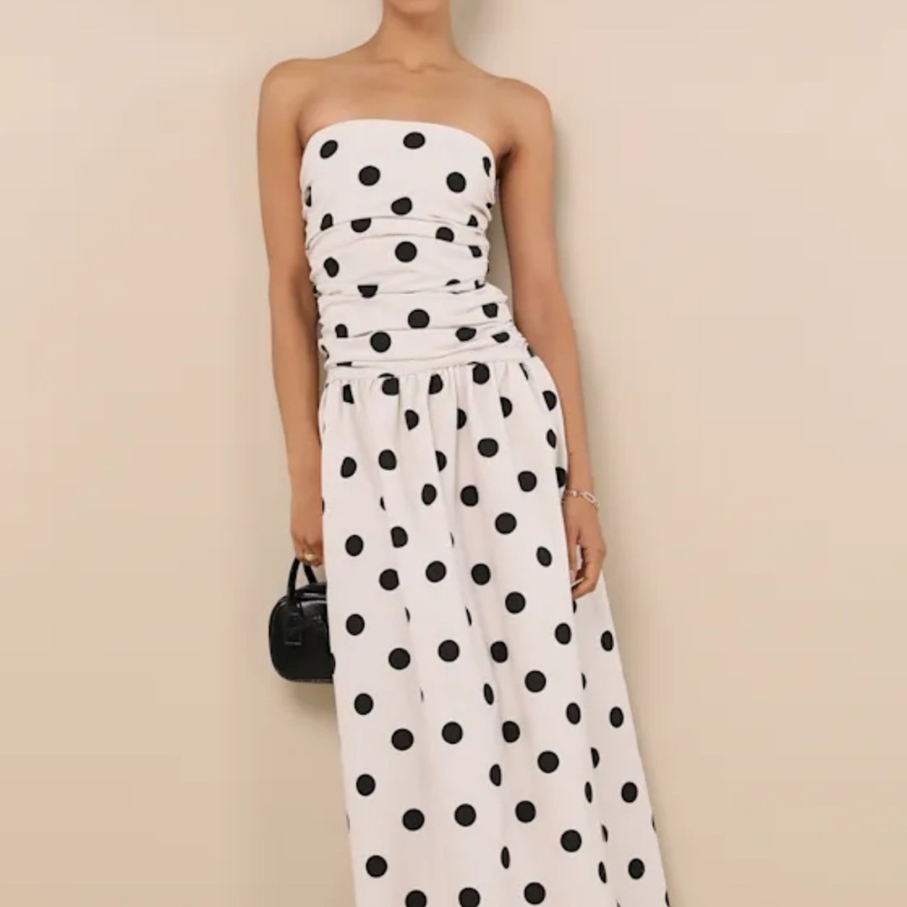 Lulu's Black and White Strapless Polka Dot Dress